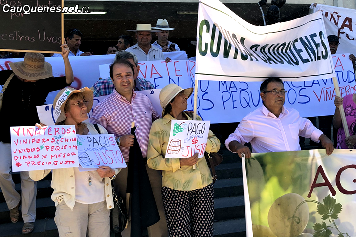 Viñateros cauqueninos de #COVICA participaron de manifestaciones y derramamiento de vino en Chillán